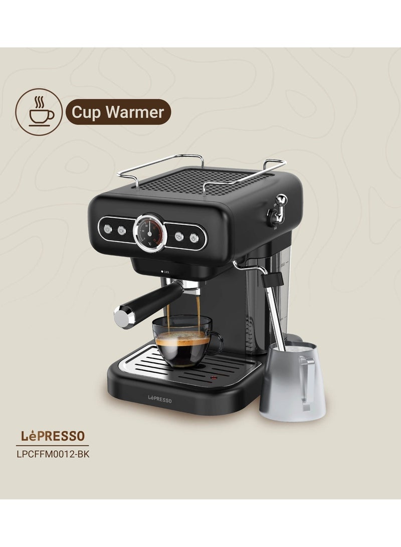 ليبرسو تم تغيير العنوانآلة صنع قهوة اسبريسو ريترو مع مقياس غلاية وبخار الحليب 950 واط / سعة خزان المياه 1.2 لتر / مضخة 15 بار / سخان الأكواب / التحكم بالبخار / محمول - أسود - Image 5